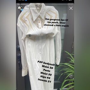 IIF Vintage Elegant off White Sheer Sleeve Bodysuit and pant set